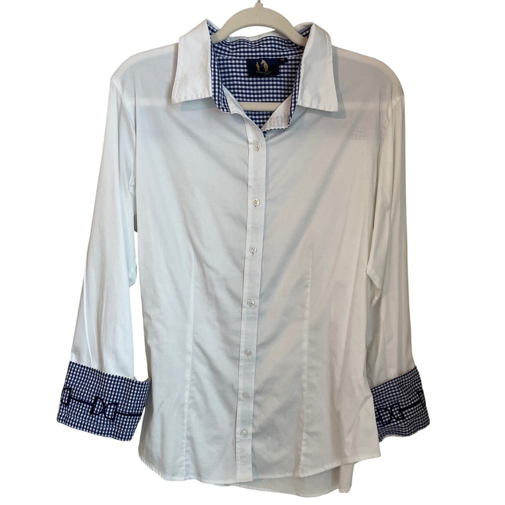 Ronner Design Size 16 Shirt Gingham Equestrian Horse Bit Embroidered Cuff